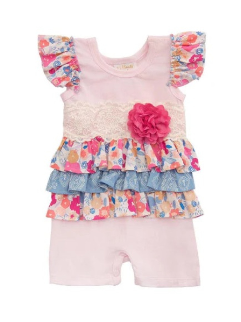 Haute Baby | Bandera Blossom Ruffle Romper with Flower Accent